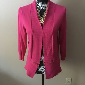 PREMISE STUDIO M FUSHIA PINK BRASS ZIPPER EMBELLISHED CARDIGAN SWEATER